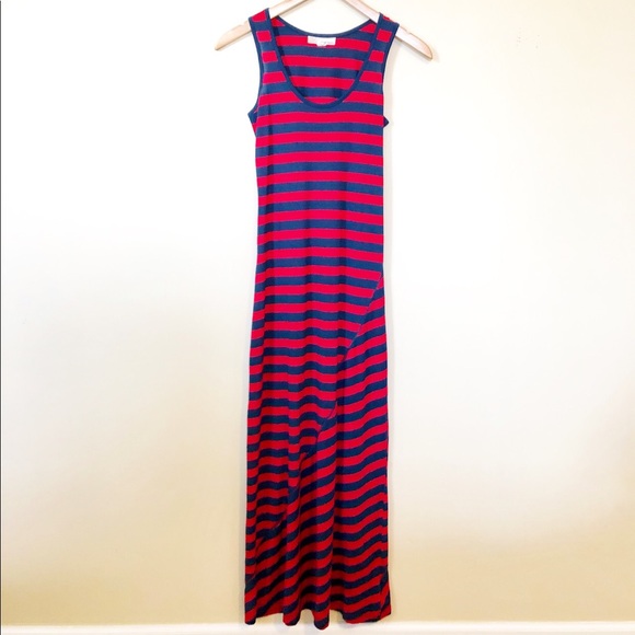 red and blue maxi dress